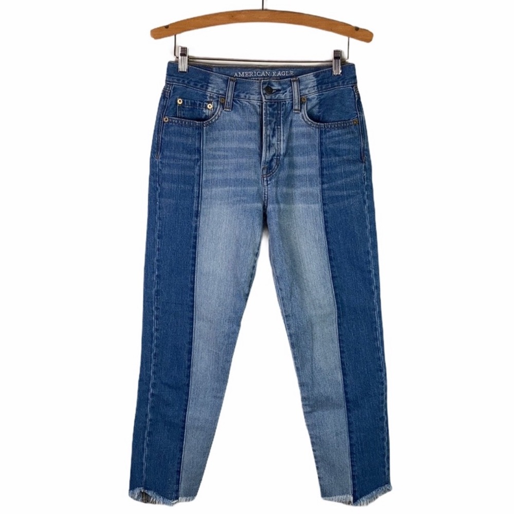 American Eagle Two Tone High Rise Cropped Jeans